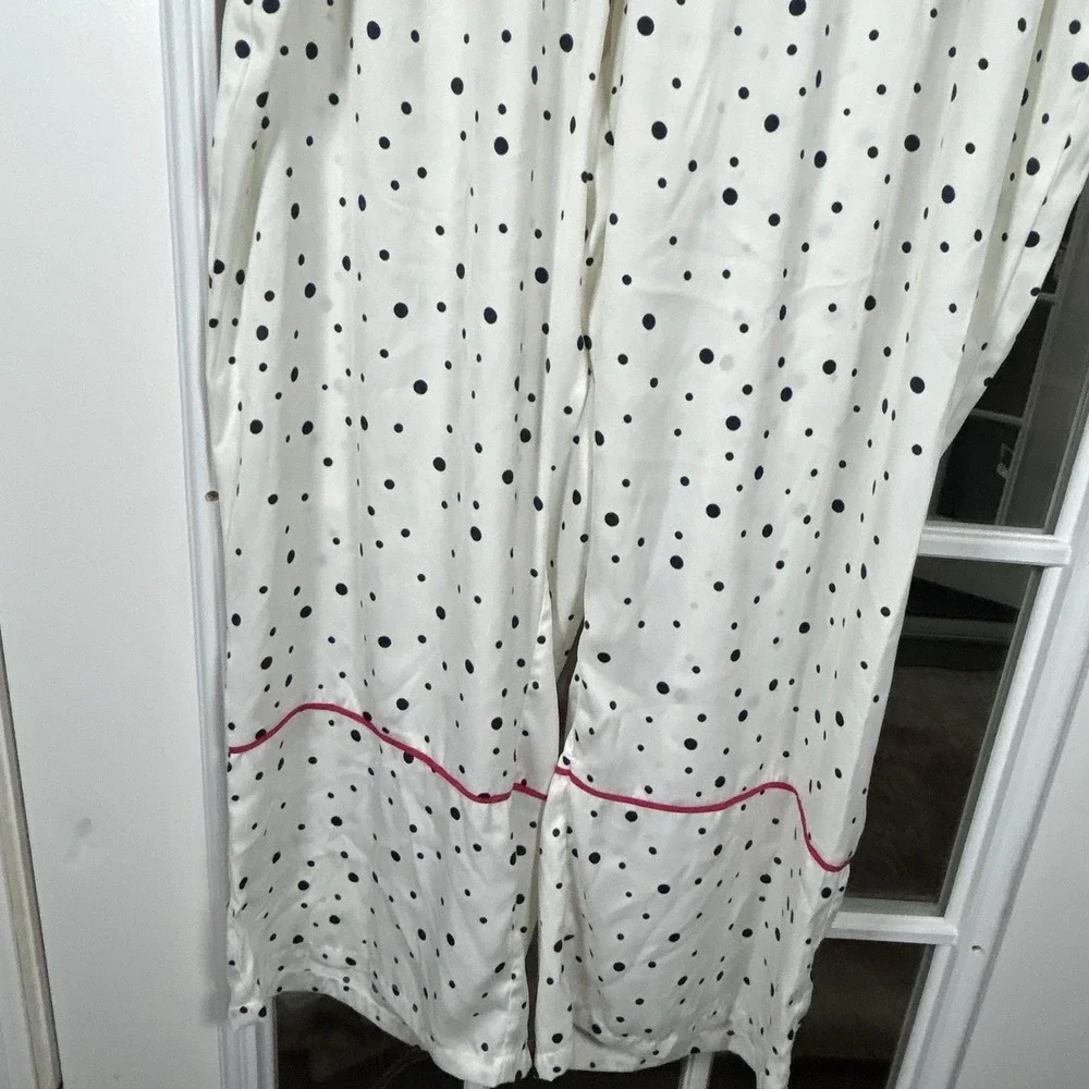 Summersalt‎ Polka Dot Satin Pajama Set White Navy Pink Piping 2XL Loungewear